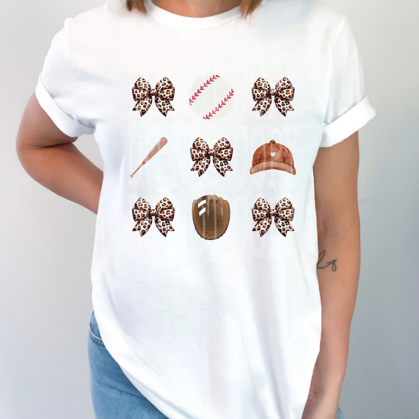 Baseball Leopard Bows #4708 - Ready to Press DTF Transfer Full Color - Pro Blanks