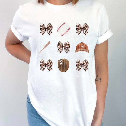 Baseball Leopard Bows #4708 - Ready to Press DTF Transfer Full Color - Pro Blanks