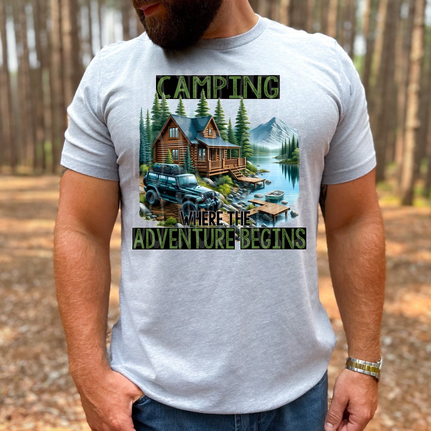 Camping Where The Adventure Begins Jeep #4770 - Ready to Press DTF Transfer Full Color - Pro Blanks