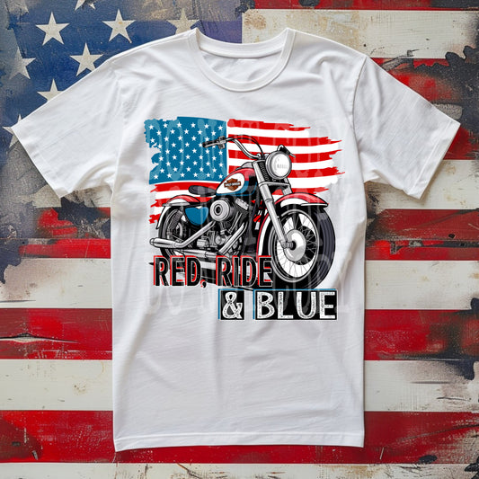 Red Ride & Blue #5084 - Ready to Press DTF Transfer Full Color - Pro Blanks