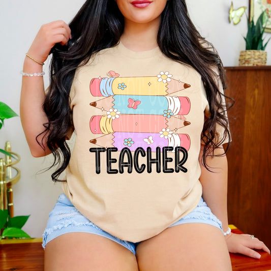 Retro Teacher #5214 - Ready to Press DTF Transfer Full Color - Pro Blanks