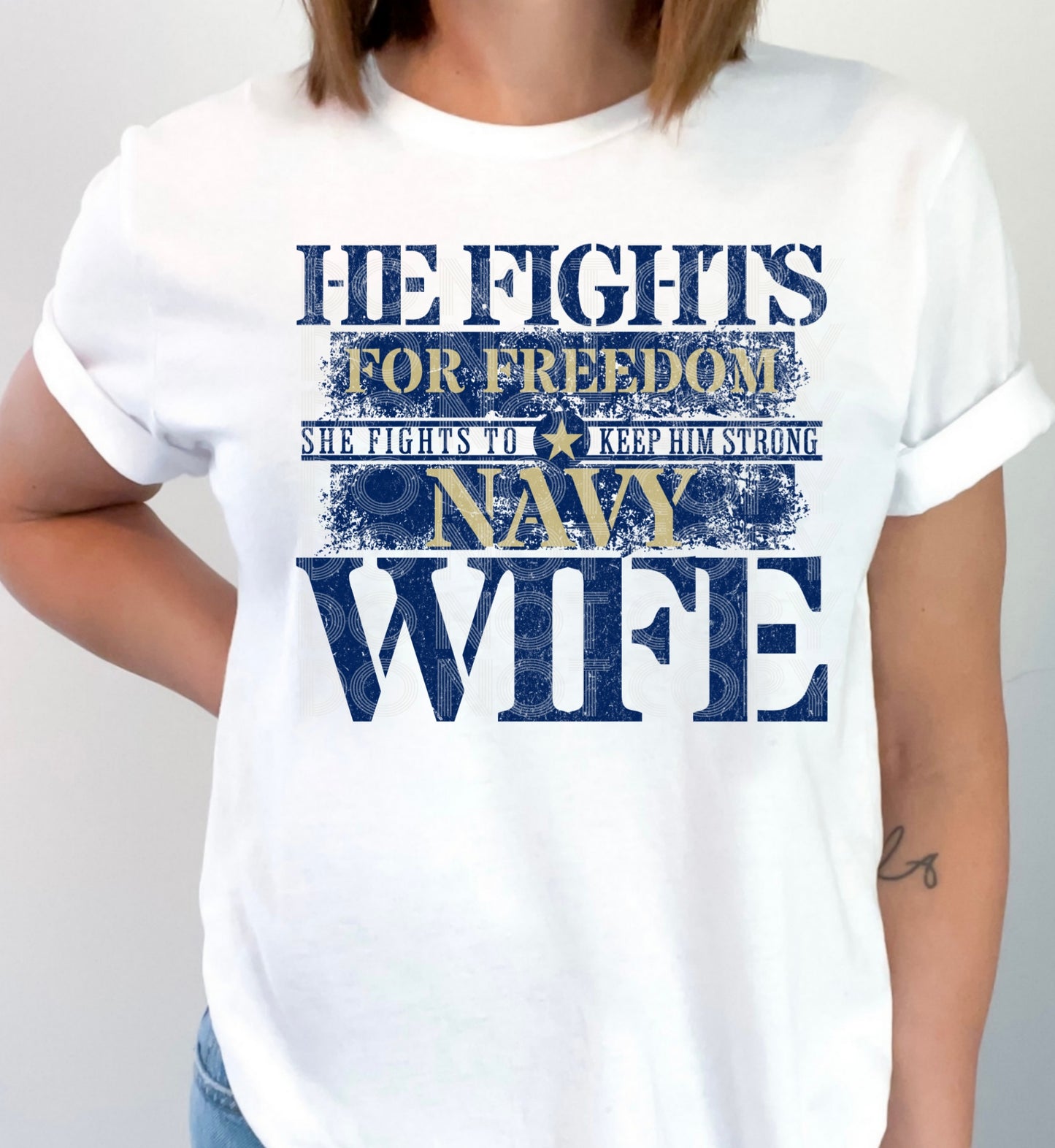 He Fights Navy Wife #5354 - Ready to Press DTF Transfer Full Color - Pro Blanks