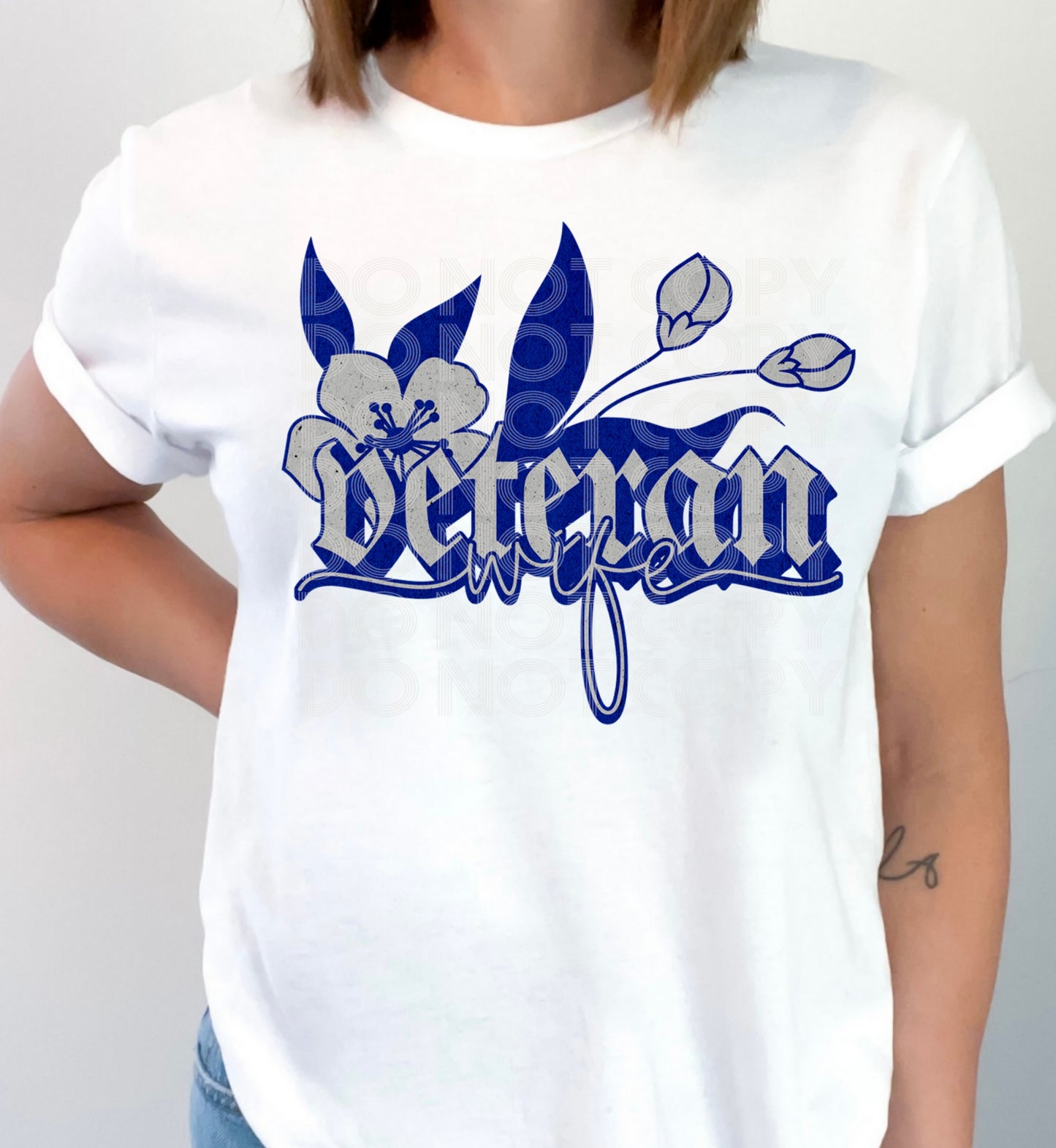 Floral Military Air Force Vet Wife #5351 - Ready to Press DTF Transfer Full Color - Pro Blanks