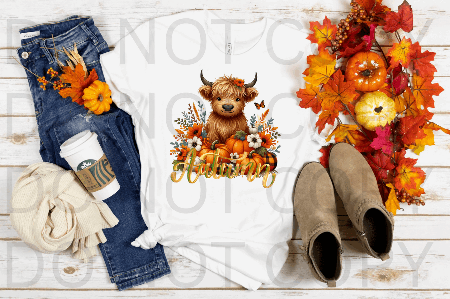 Autumn Highland Cow #5472 - Ready to Press DTF Transfer Full Color