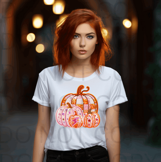 Retro Pumpkins Faux Embroidery #5519 - Ready to Press DTF Transfer Full Color