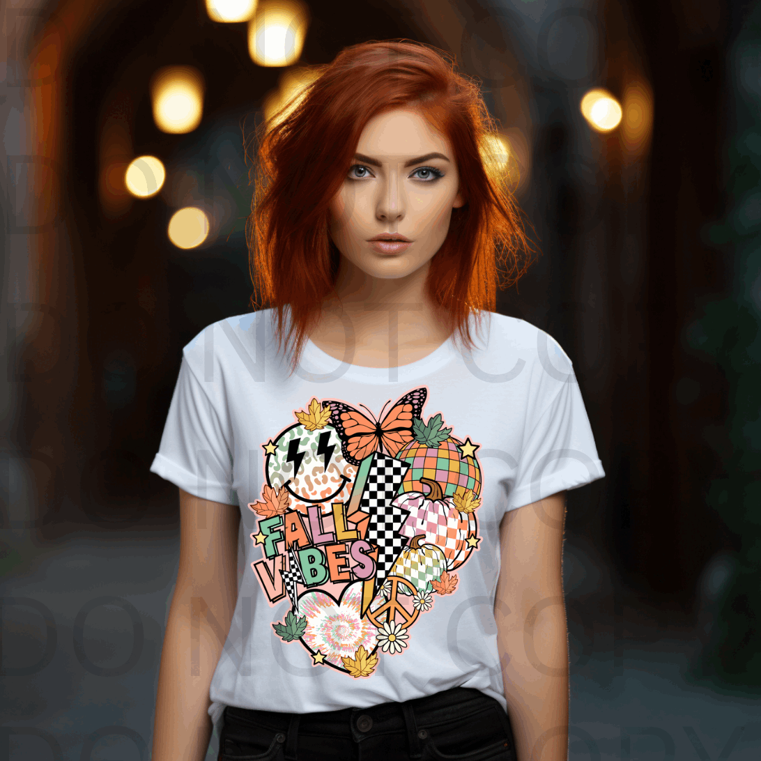 Retro Fall Vibes Collage #5525- Ready to Press DTF Transfer Full Color