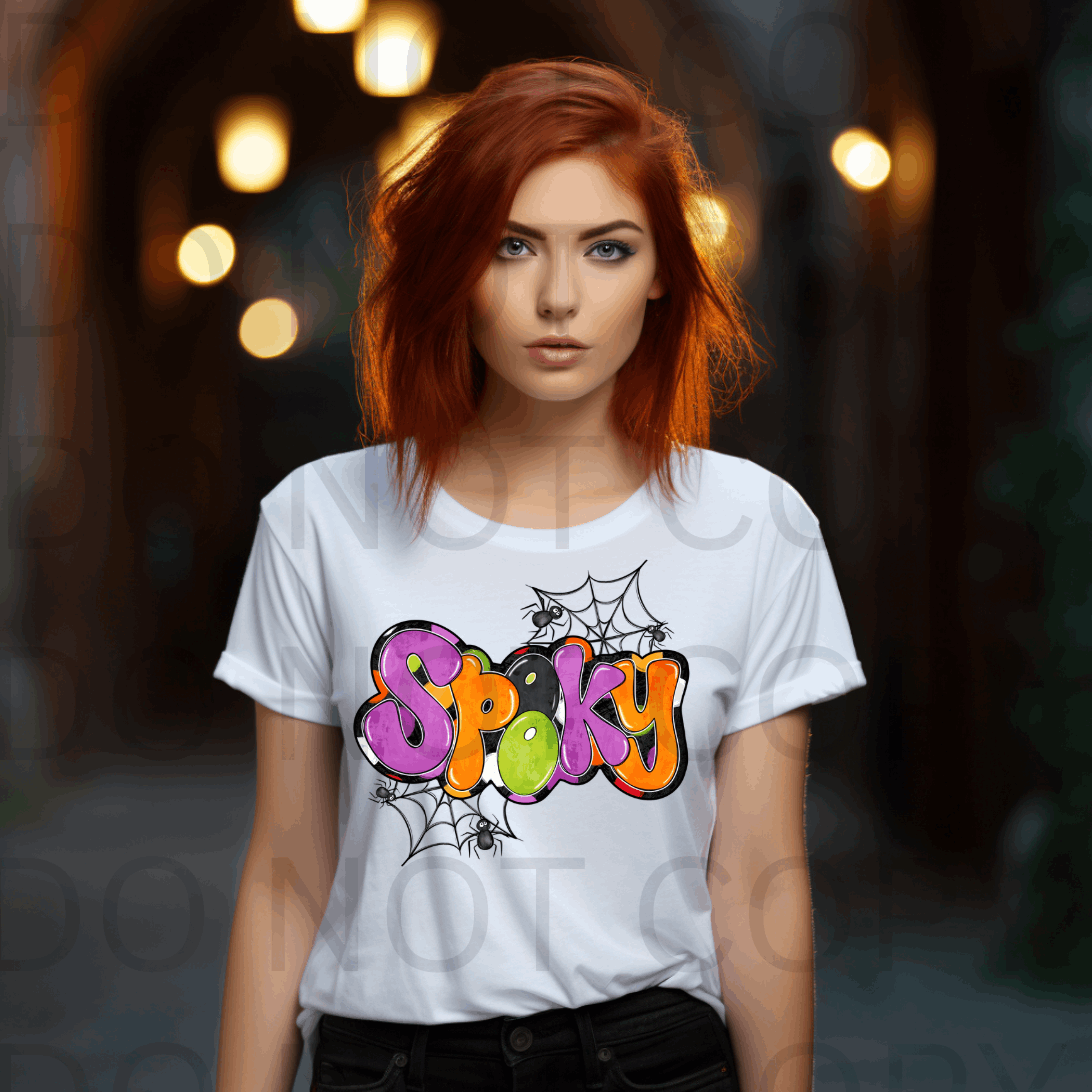 Spooky Retro Doodle #5523- Ready to Press DTF Transfer Full Color