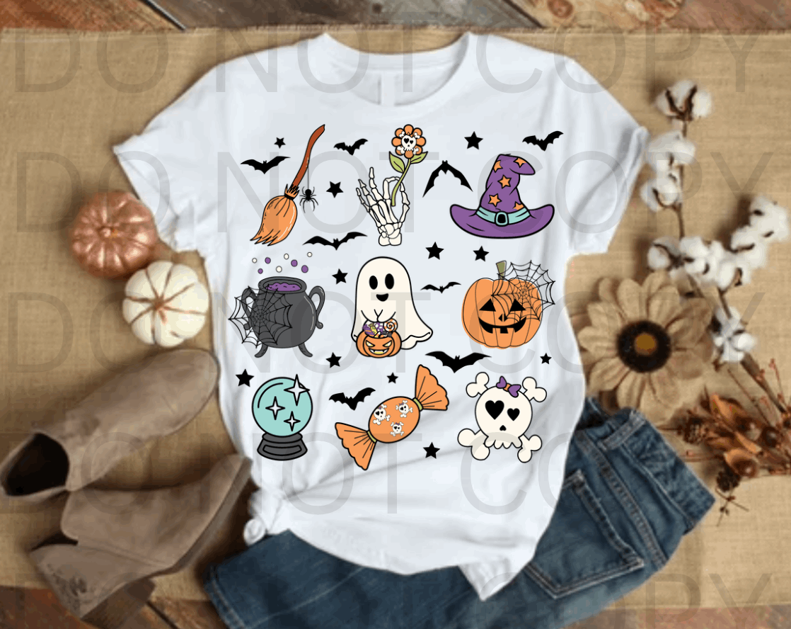 Halloween Sticker Collage #5533- Ready to Press DTF Transfer Full Color