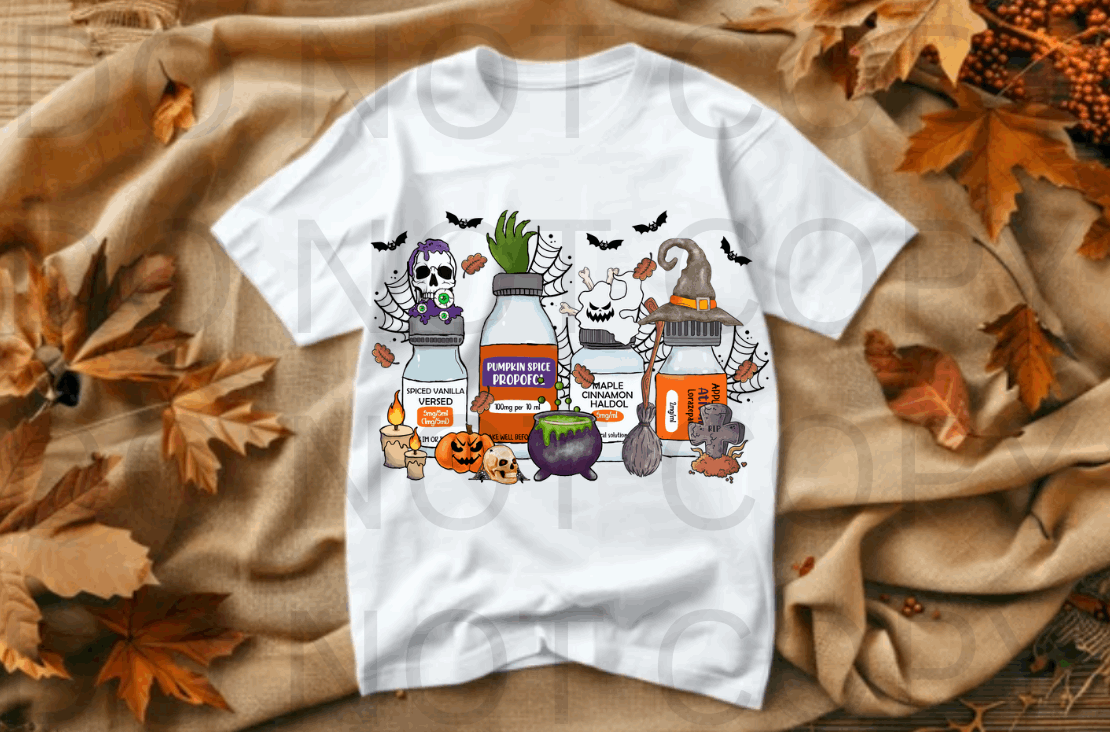 Halloween Medicine Bottles #5549 - Ready to Press DTF Transfer Full Color