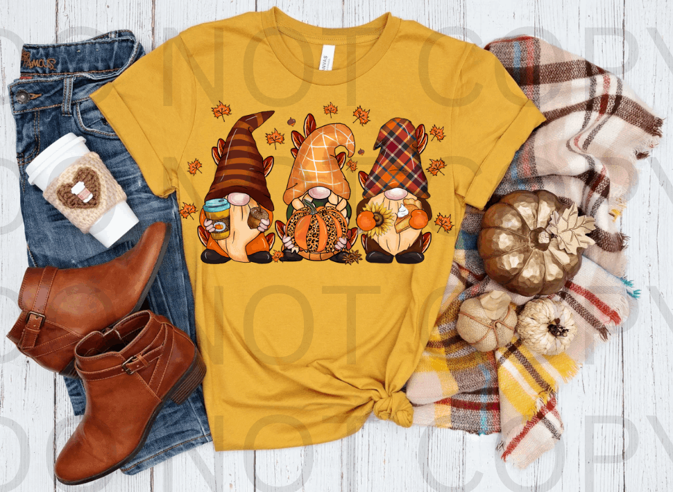 3 Autumn Gnomes #5563 - Ready to Press DTF Transfer Full Color