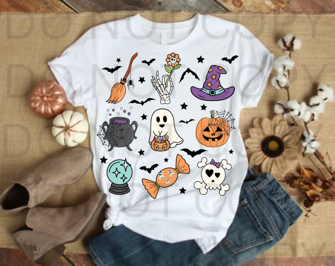 Halloween Sticker Collage #5533- Ready to Press DTF Transfer Full Color