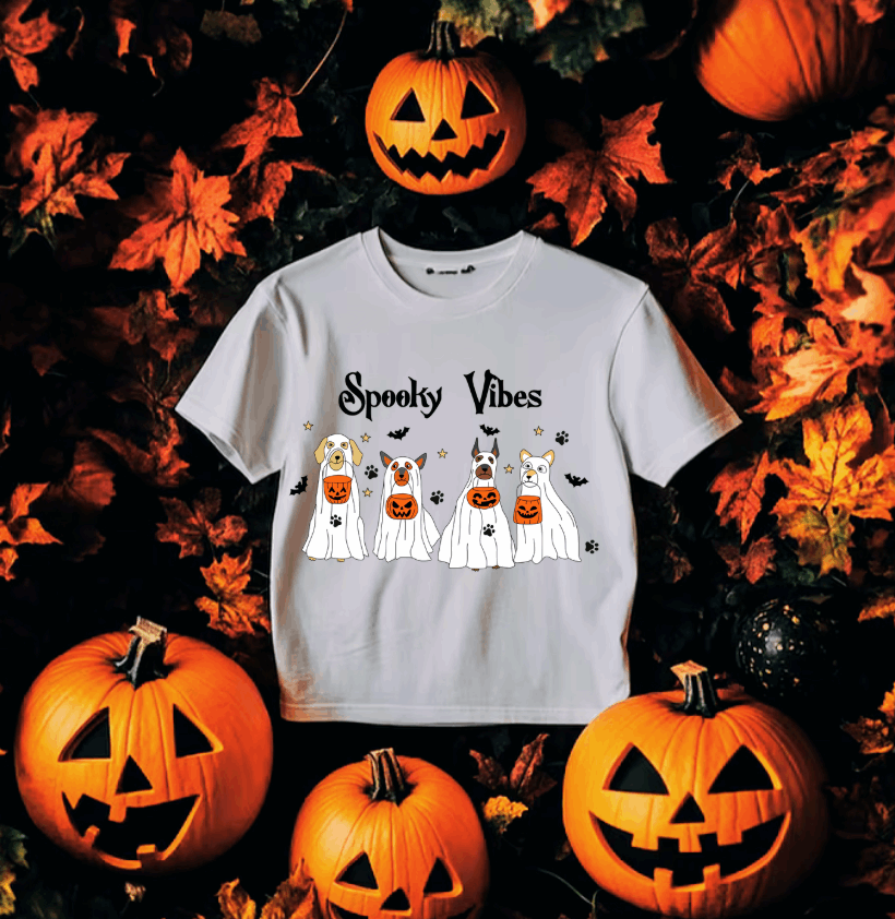 Spooky Vibes Ghost Dogs #5581 - Ready to Press DTF Transfer Full Color