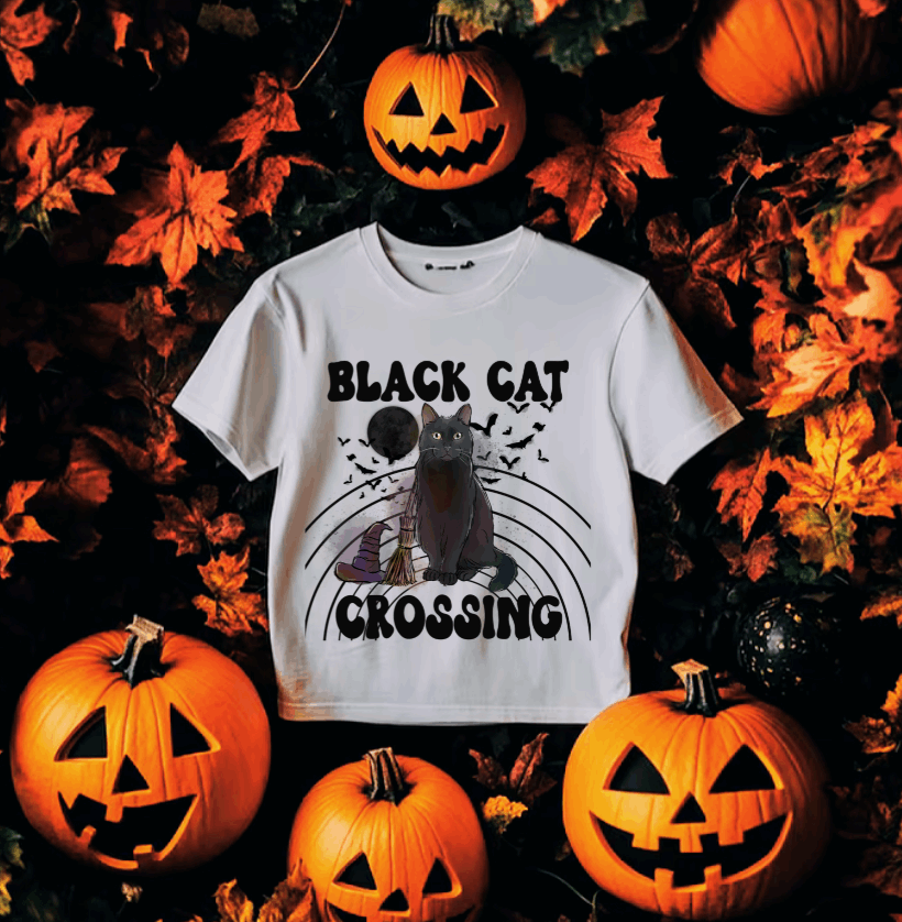 Black Cat Crossing #5575 - Ready to Press DTF Transfer Full Color