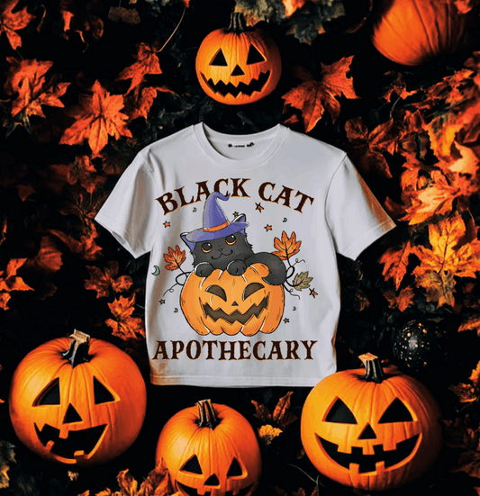 Black Cat & Halloween Pumpkin #5571 - Ready to Press DTF Transfer Full Color