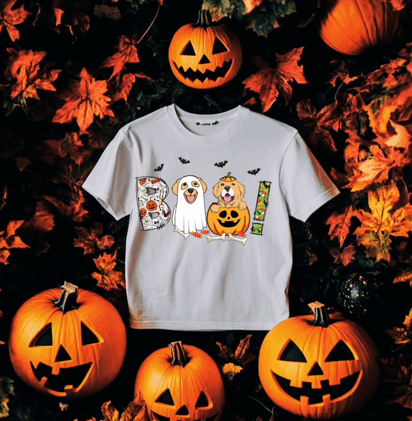 Boo Golden Retriever #5597 - Ready to Press DTF Transfer Full Color