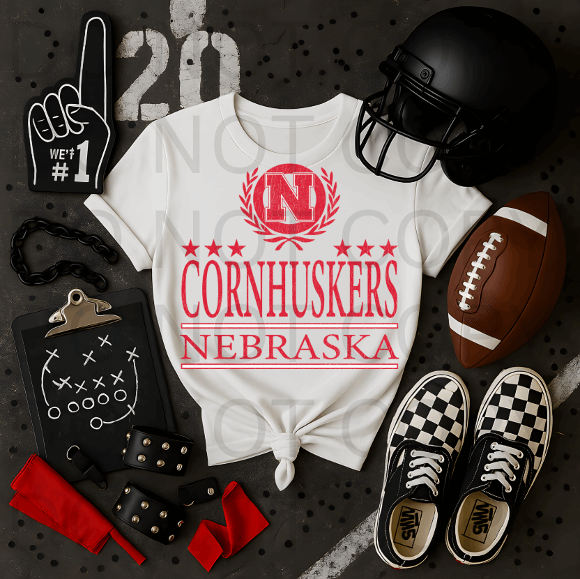 Distressed University Of Nebraska Logo #5702 - Ready to Press DTF Transfer Full Color