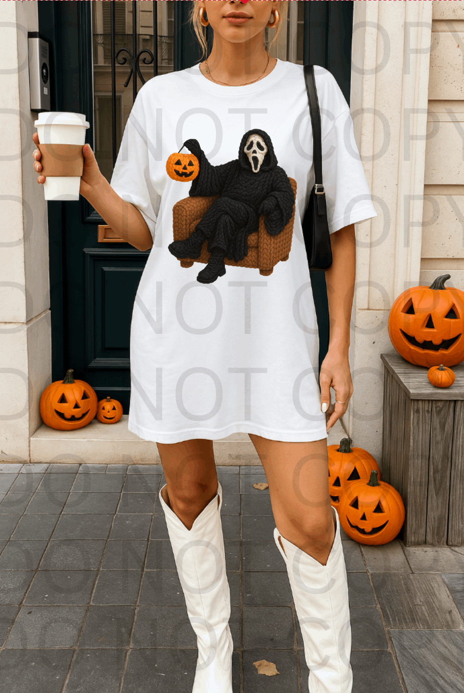 Faux Yarn Ghostface & Pumpkin #5710 - Ready to Press DTF Transfer Full Color