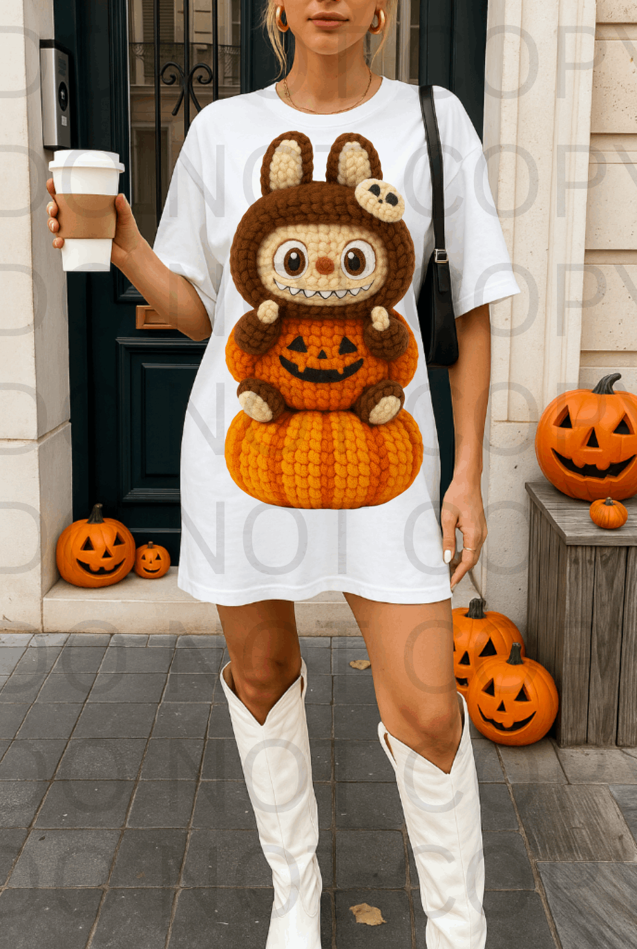 Faux Yarn Labubu Pumpkin #5712 - Ready to Press DTF Transfer Full Color