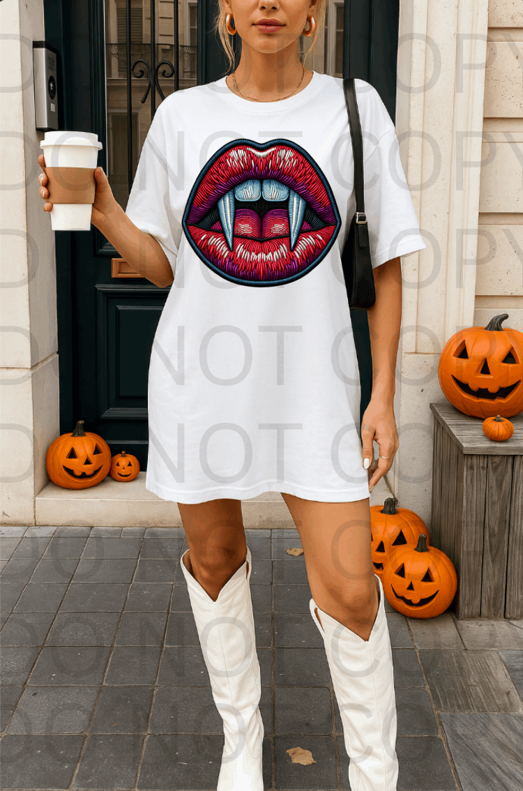 Faux Embroidery Vampire Mouth #5716 - Ready to Press DTF Transfer Full Color