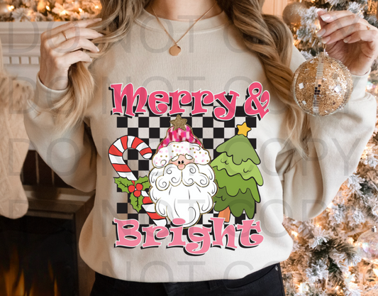 Checkered Merry & Bright #5737 - Ready to Press DTF Transfer Full Color