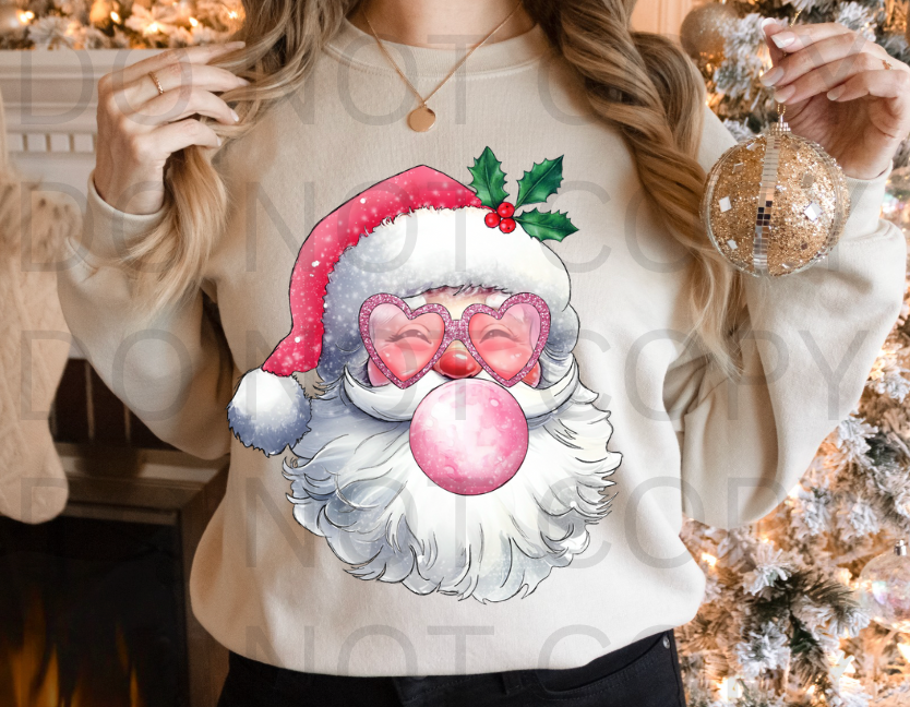 Shimmery Santa & Bubble Gum #5734 - Ready to Press DTF Transfer Full Color
