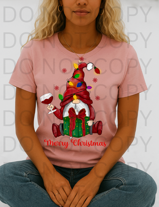 Wine, Merry Christmas Gnome #5812 - Ready to Press DTF Transfer Full Color