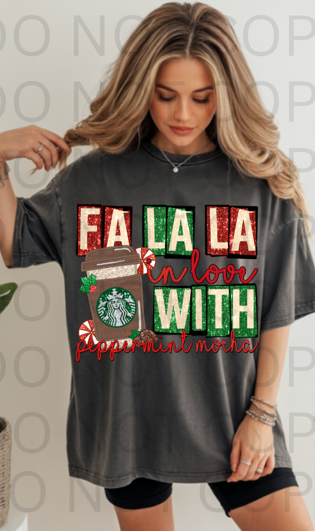 Fa La La In Love W/ Pep Mocha #5827 - Ready to Press DTF Transfer Full Color