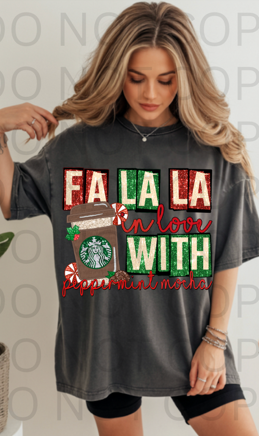 Fa La La In Love W/ Pep Mocha #5827 - Ready to Press DTF Transfer Full Color