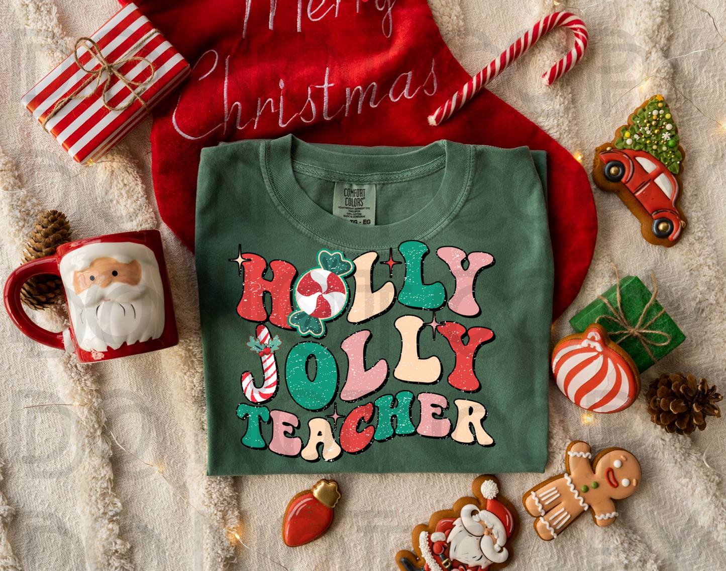 Holly Jolly Teacher #5870  - Ready to Press DTF Transfer Full Color