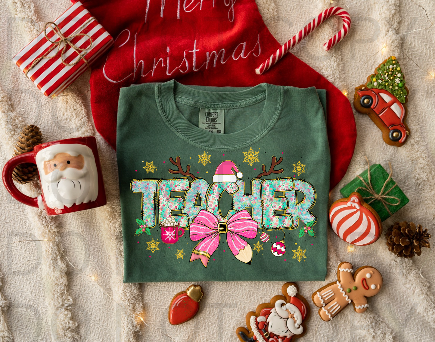 Glam Christmas Teacher #5861 - Ready to Press DTF Transfer Full Color