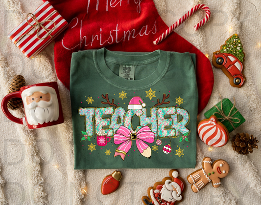 Glam Christmas Teacher #5861 - Ready to Press DTF Transfer Full Color