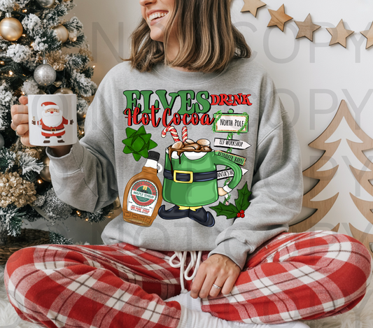 Elves Drink Hot Cocoa #5839 - Ready to Press DTF Transfer Full Color