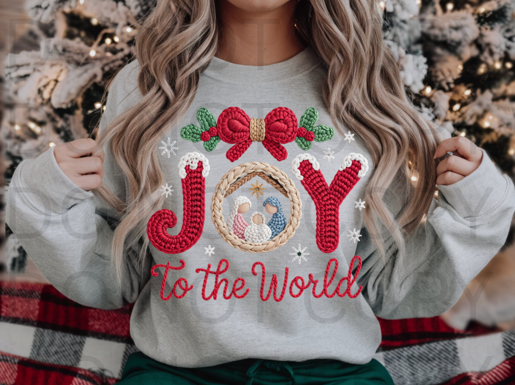 Faux Knit Yarn - Joy To The World #5925 - Ready to Press DTF Transfer Full Color
