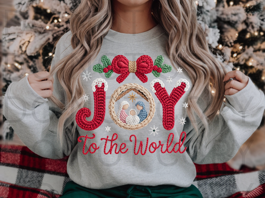 Faux Knit Yarn - Joy To The World #5925 - Ready to Press DTF Transfer Full Color