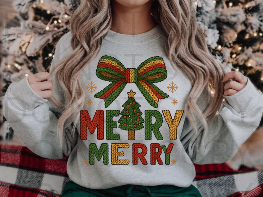 Faux Knit Yarn - Merry Christmas #5920 - Ready to Press DTF Transfer Full Color