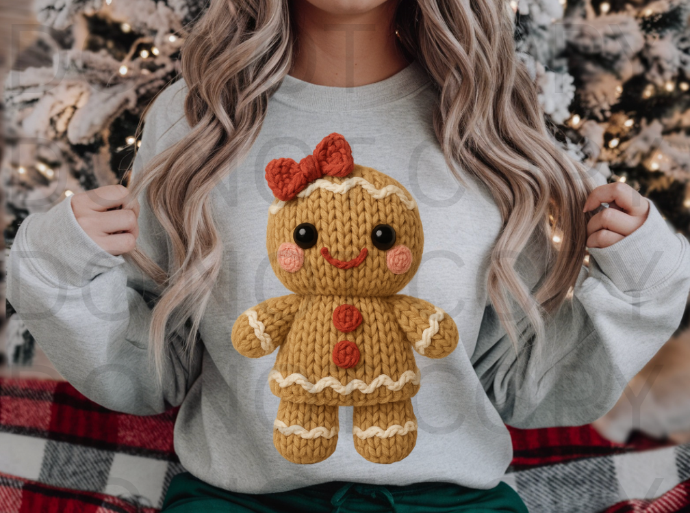 Faux Knit Yarn - Gingerbread Girl #5919 - Ready to Press DTF Transfer Full Color