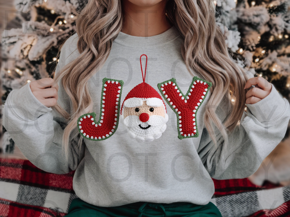 Faux Knit Yarn - Santa Joy Ornament #5922 - Ready to Press DTF Transfer Full Color