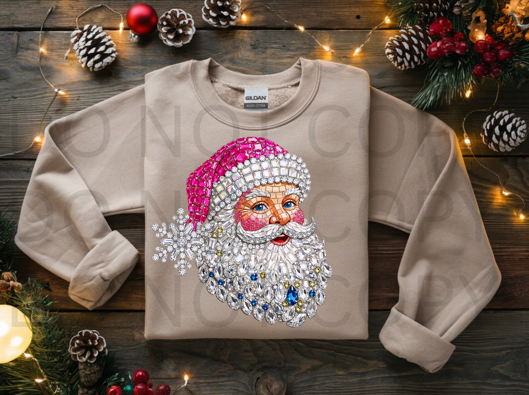 Glass Gem Santa #5935 - Ready to Press DTF Transfer Full Color