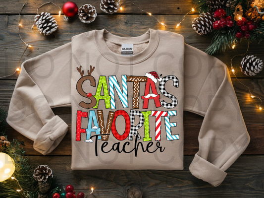 Santas Favorite Teacher #5931 - Ready to Press DTF Transfer Full Color