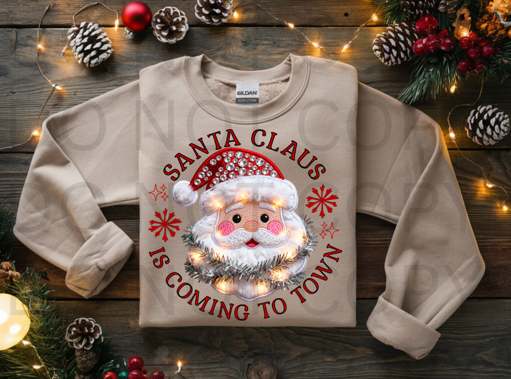 Santa Claus Is Coming To Town Rhinestoned #5929 - Ready to Press DTF Transfer Full Color