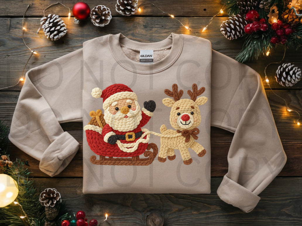 Faux Yarn Santa & Reindeer #5939 - Ready to Press DTF Transfer Full Color