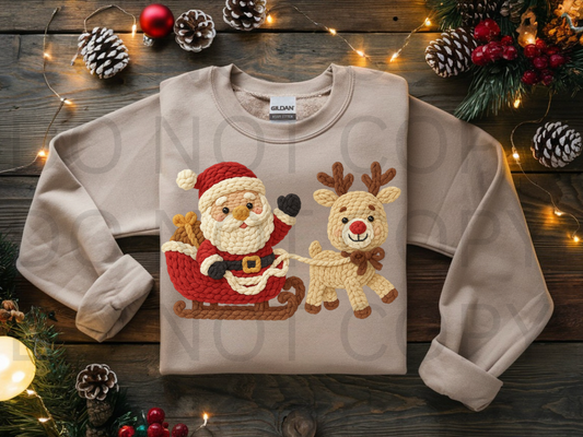 Faux Yarn Santa & Reindeer #5939 - Ready to Press DTF Transfer Full Color
