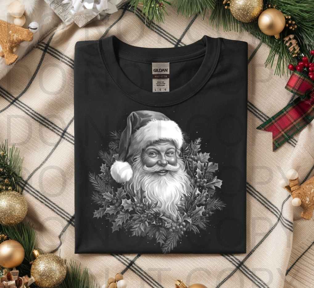 Halftoned Santa Holly Portrait - Ready to Press DTF Transfer Full Color