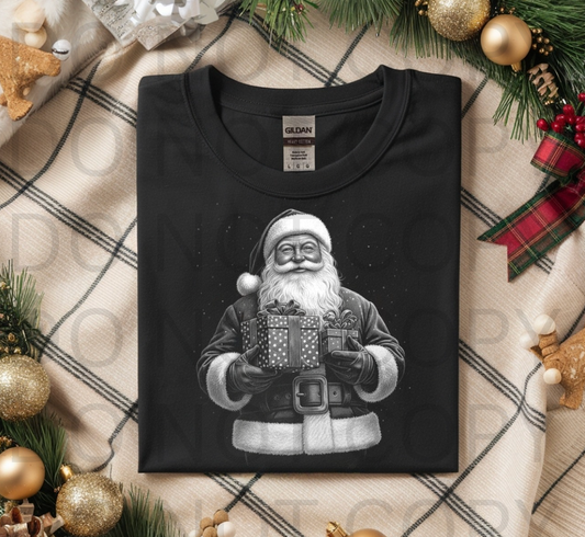 Halftoned Santa Claus Holding Gifts - Ready to Press DTF Transfer Full Color