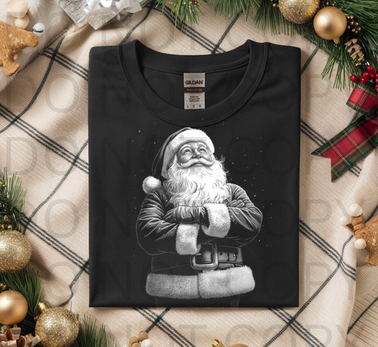 Halftoned Santa Claus Arms Crossed - Ready to Press DTF Transfer Full Color