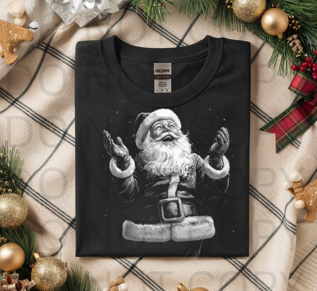 Halftoned Santa Joy - Ready to Press DTF Transfer Full Color