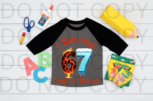 I Survived 67 Days Of School Fire & Ice #5954 - Ready to Press DTF Transfer Full Color