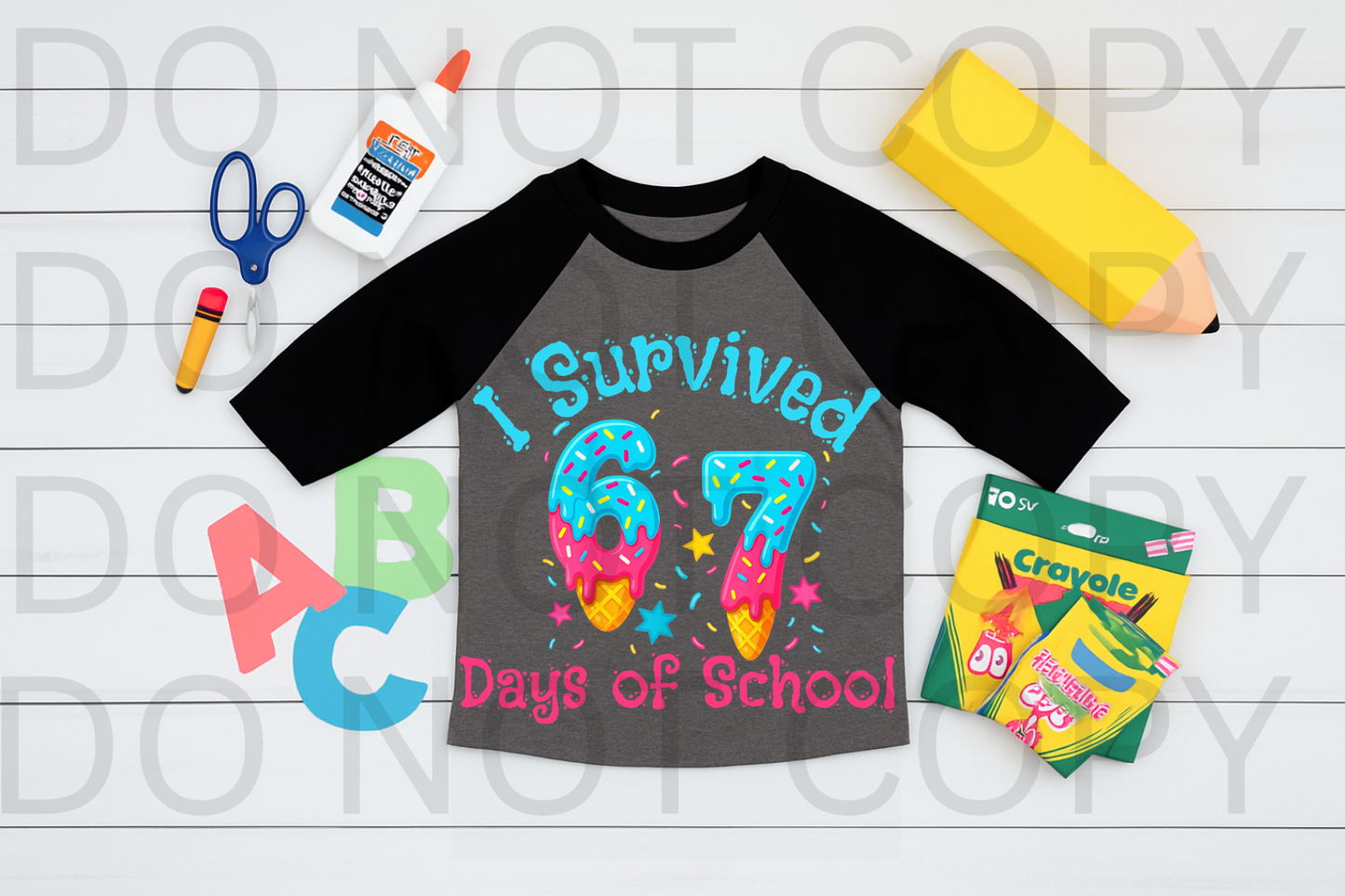 I Survived 67 Days Of School Dripping Ice Cream #5952 - Ready to Press DTF Transfer Full Color