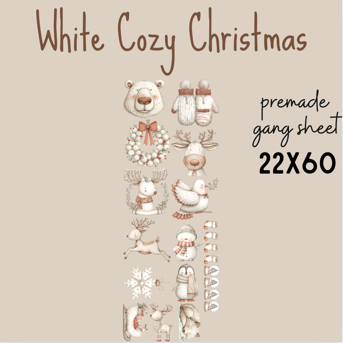 White Cozy Christmas Pre-Made DTF Gang Sheet 22x60