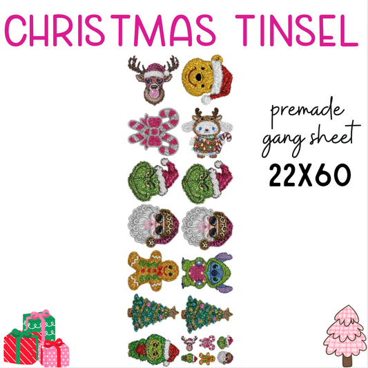 Christmas Tinsel Pre-Made DTF Gang Sheet 22x60